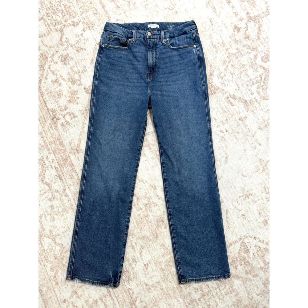 Good American Good Curve Straight High Rise Jeans Indigo Raw Hem 10/30